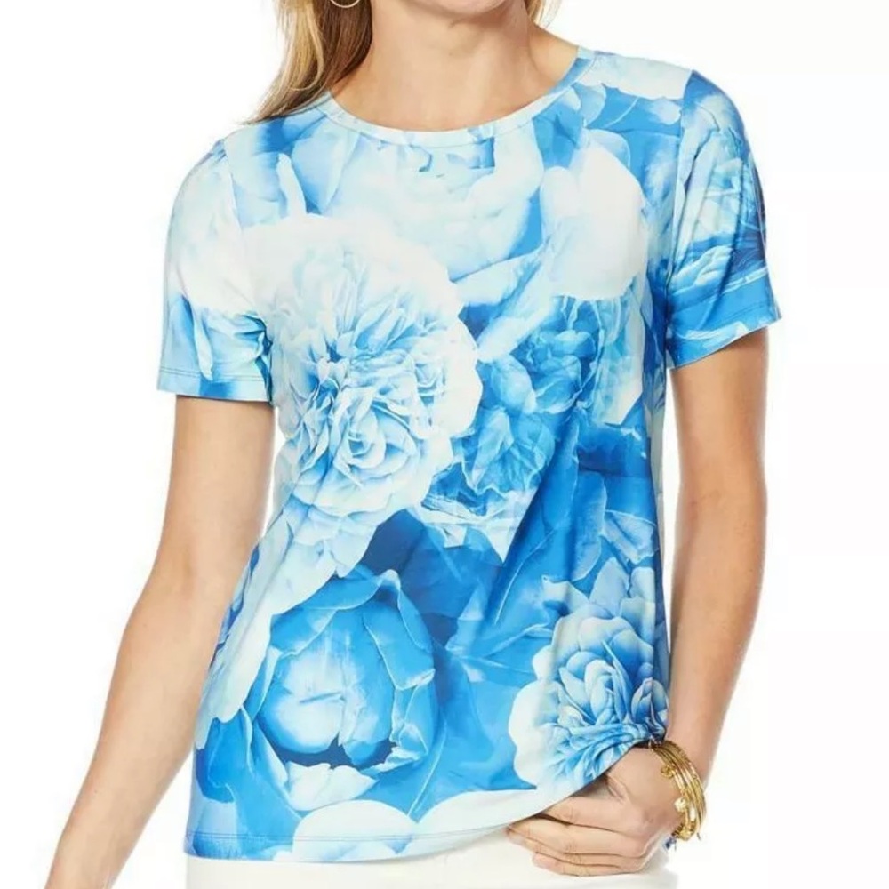 DG2 by Diane Gilman Womens Short-Sleeve Printed Tee T-Shirt Top Size Small